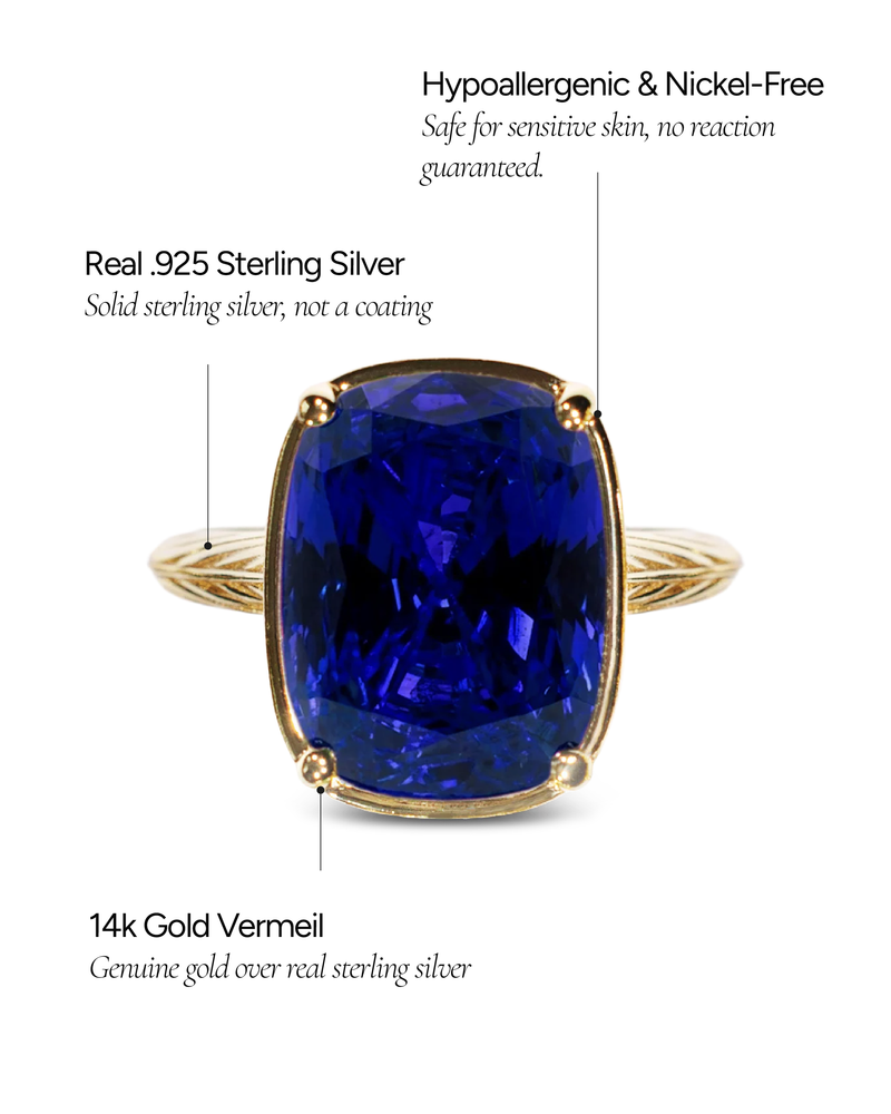Sterling Silver Elongated Cushion Sapphire CZ Cocktail Ring
