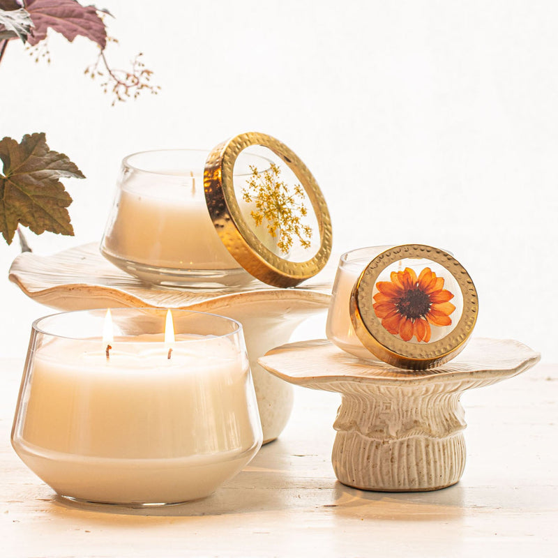 Harvest Pumpkin Medium Pressed Floral Candle