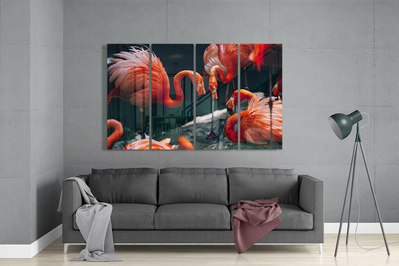 Flamingos 4 Pieces Mega Glass Wall Art (59"x36")