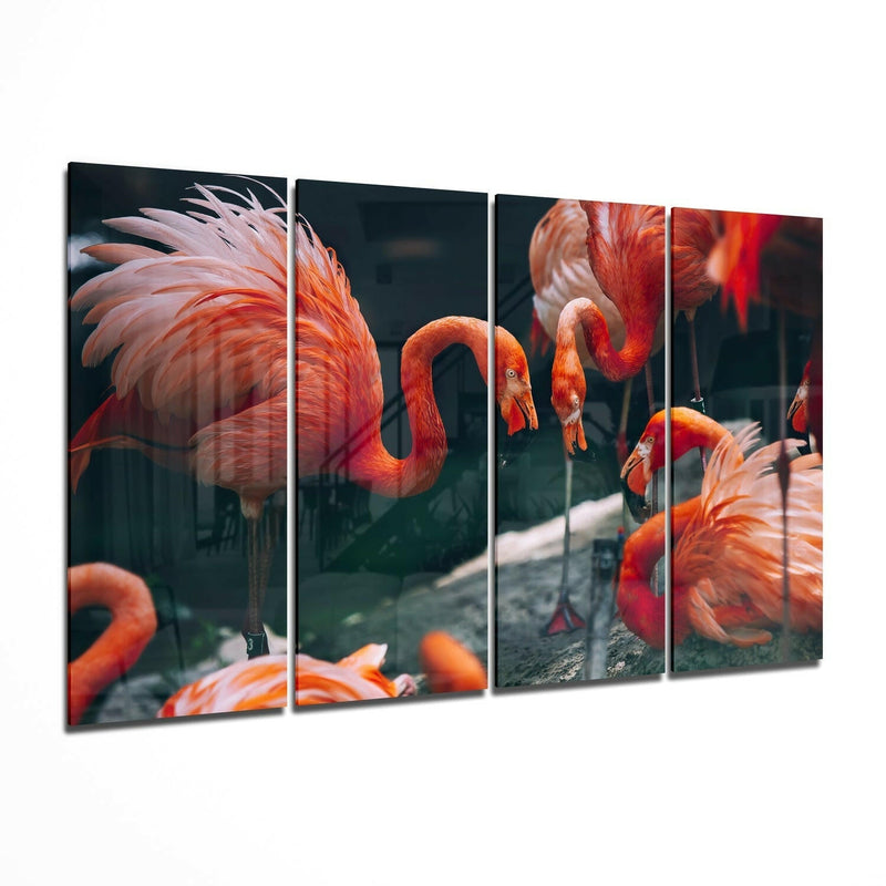 Flamingos 4 Pieces Mega Glass Wall Art (59"x36")