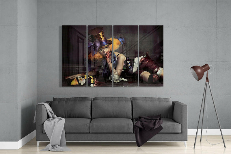 Woman Clown 4 Pieces Mega Glass Wall Art (59"x36")
