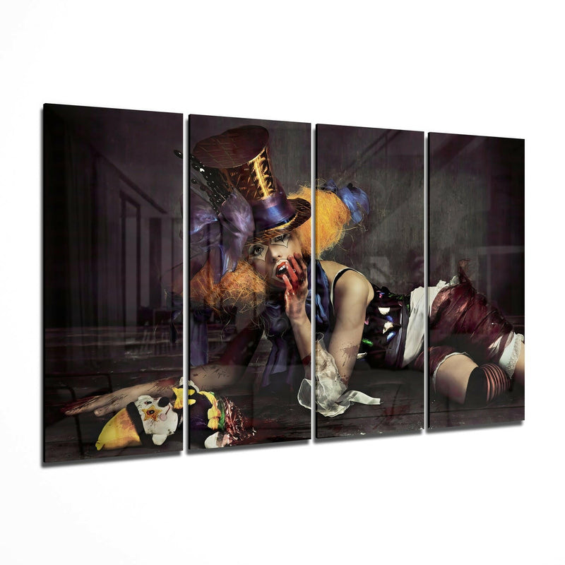 Woman Clown 4 Pieces Mega Glass Wall Art (59"x36")