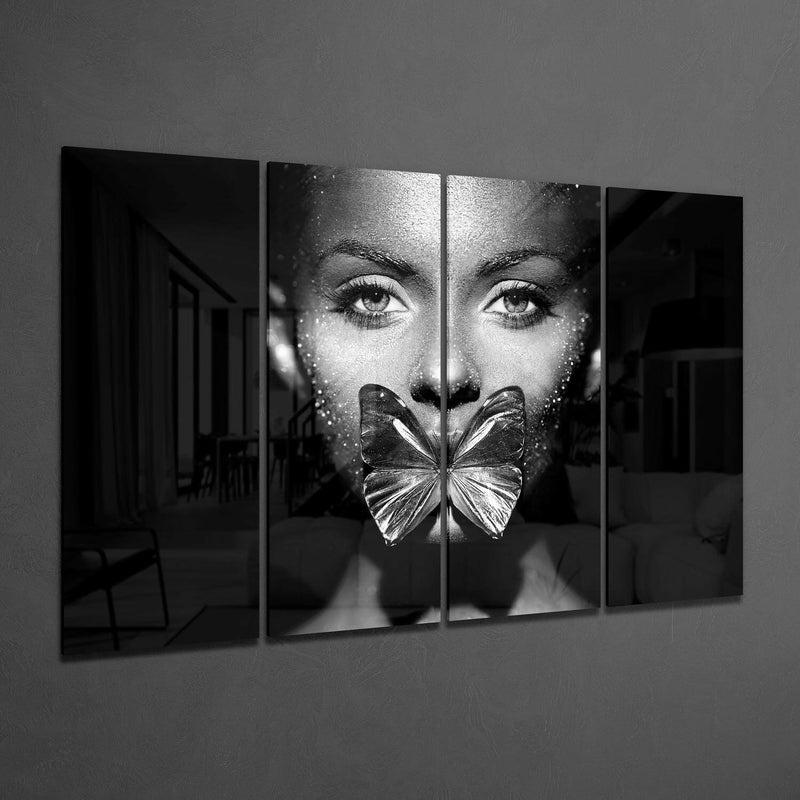 Butterfly Women 4 Pieces Mega Glass Wall Art (59"x36")