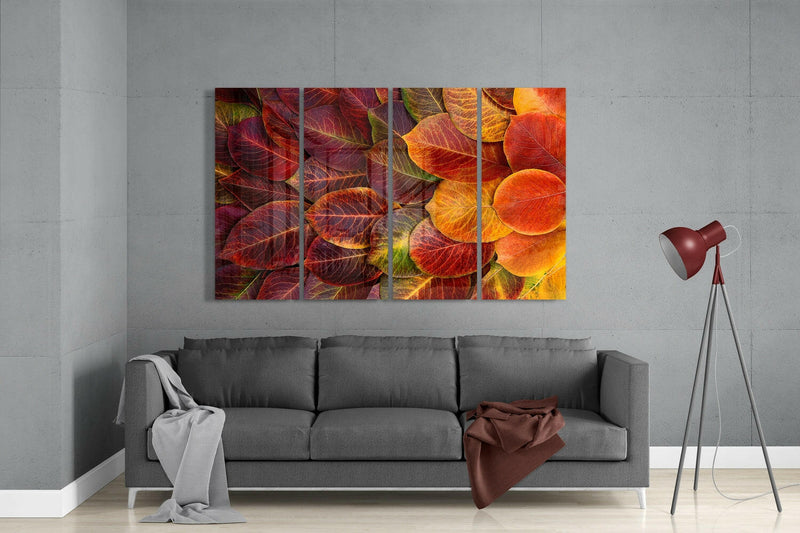Autumn Leaves 4 Pieces Mega Glass Wall Art (59"x36")