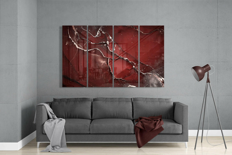 Red Crack 4 Pieces Mega Glass Wall Art (59"x36")