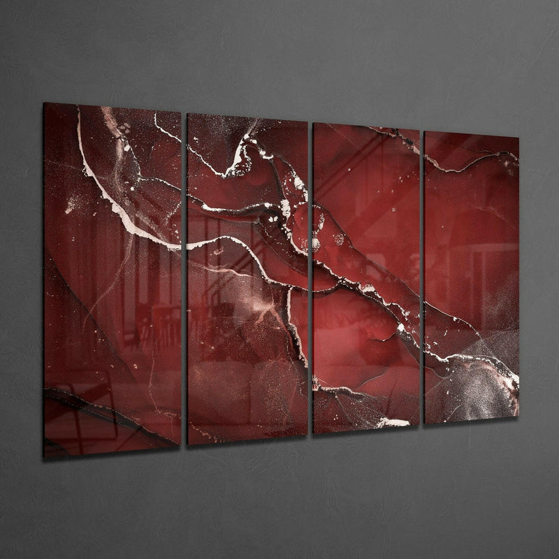 Red Crack 4 Pieces Mega Glass Wall Art (59"x36")