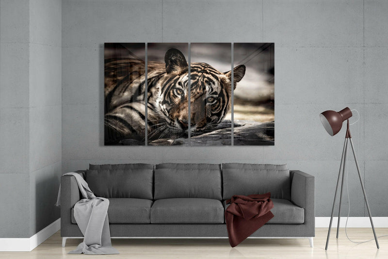 Tiger 4 Pieces Mega Glass Wall Art (59"x36")