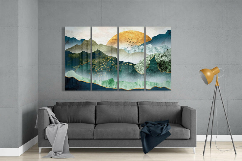 Japanese Sunset 4 Pieces Mega Glass Wall Art (59"x36")