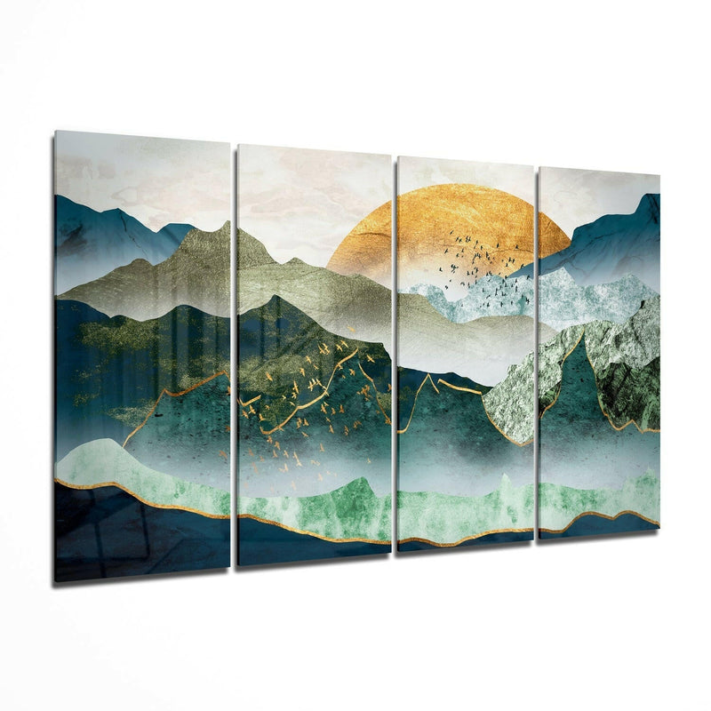 Japanese Sunset 4 Pieces Mega Glass Wall Art (59"x36")