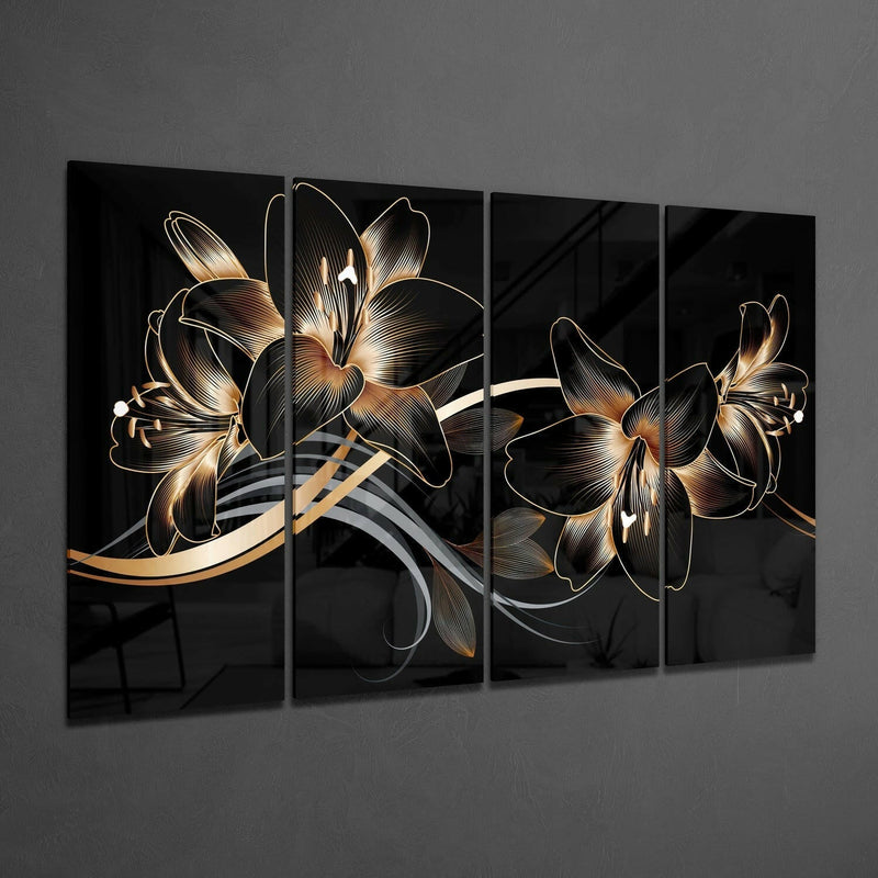 Flower Wave 4 Pieces Mega Glass Wall Art (59"x36")