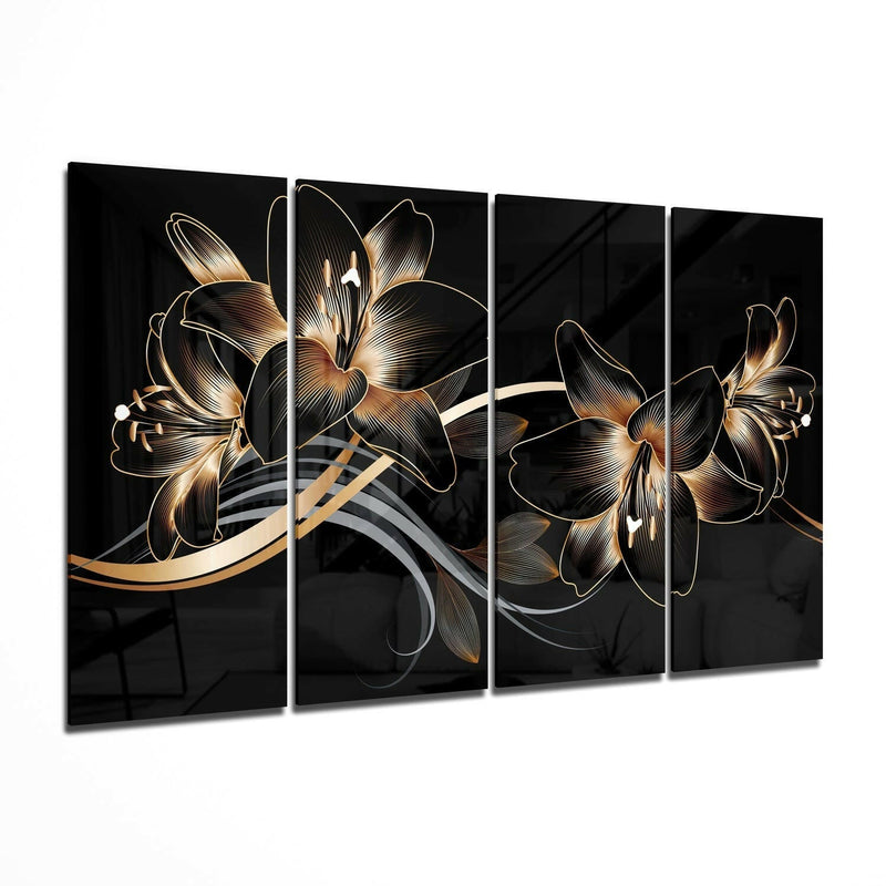 Flower Wave 4 Pieces Mega Glass Wall Art (59"x36")
