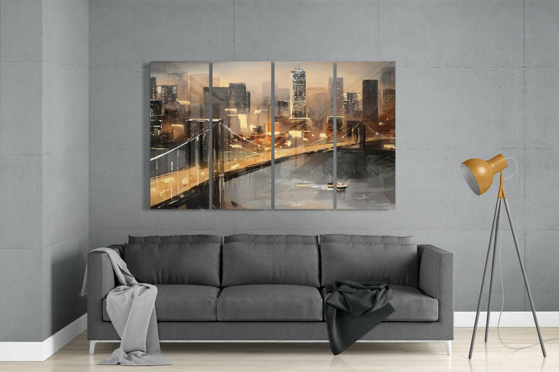 Manhattan 4 Pieces Mega Glass Wall Art (59"x36")