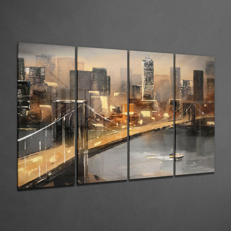 Manhattan 4 Pieces Mega Glass Wall Art (59"x36")