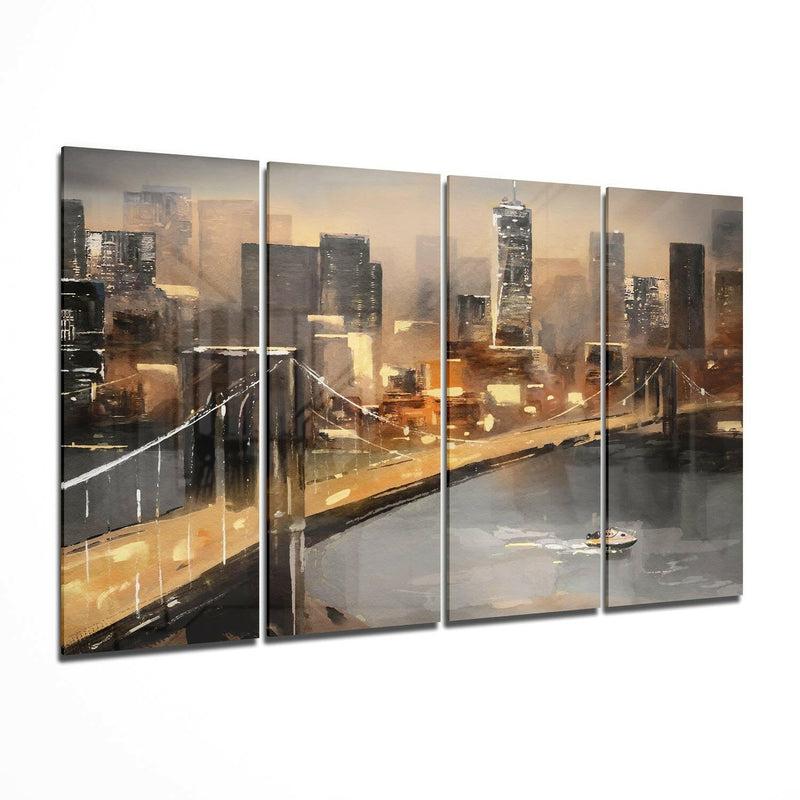 Manhattan 4 Pieces Mega Glass Wall Art (59"x36")