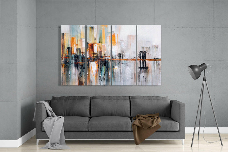 Manhattan Silhouette 4 Pieces Mega Glass Wall Art (59"x36")