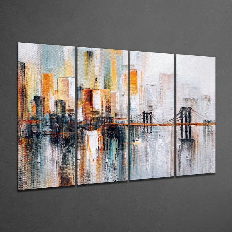 Manhattan Silhouette 4 Pieces Mega Glass Wall Art (59"x36")