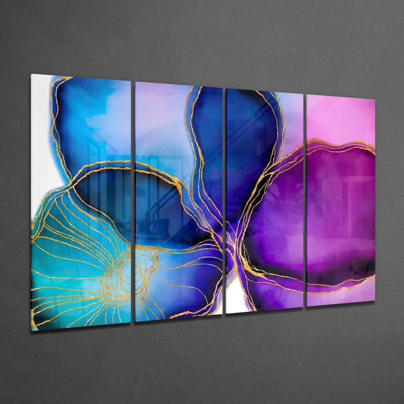 Flower Ink 4 Pieces Mega Glass Wall Art (59"x36")