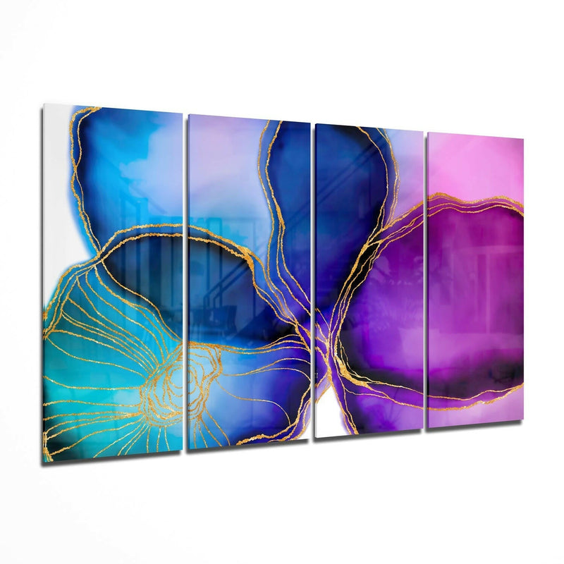 Flower Ink 4 Pieces Mega Glass Wall Art (59"x36")