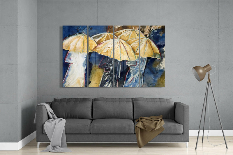 Umbrellas 4 Pieces Mega Glass Wall Art (59"x36")