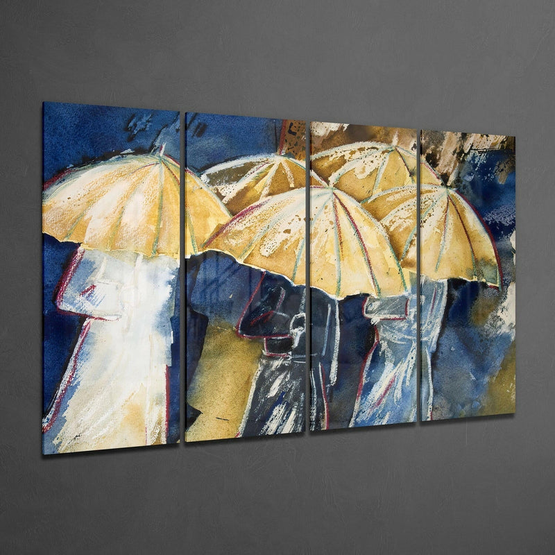Umbrellas 4 Pieces Mega Glass Wall Art (59"x36")