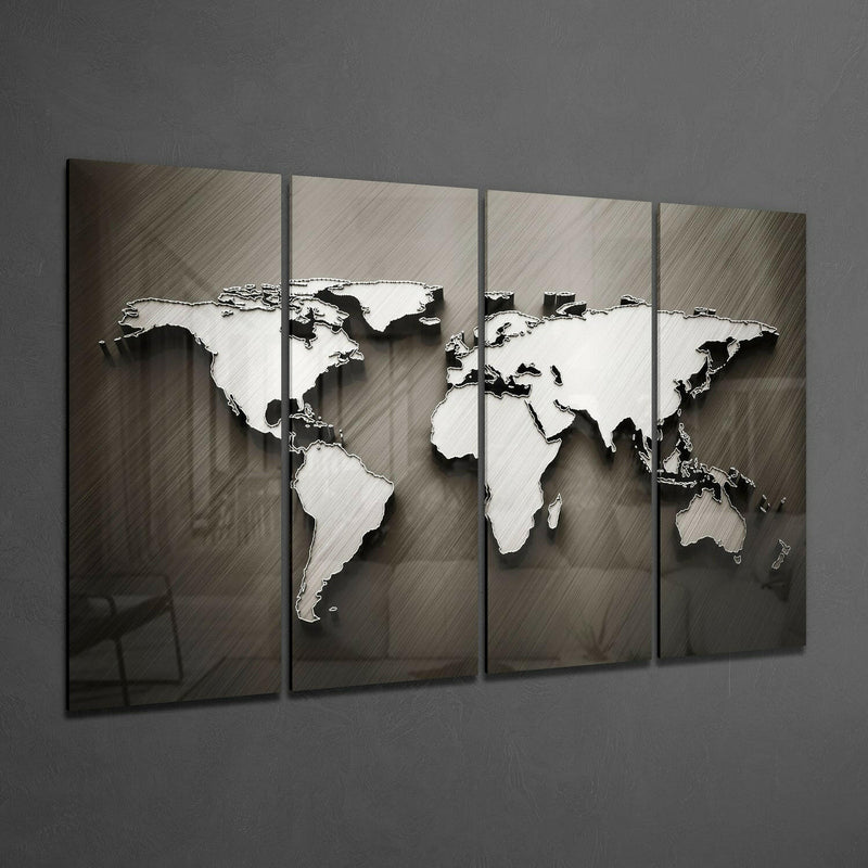 World Map 4 Pieces Mega Glass Wall Art (59"x36")