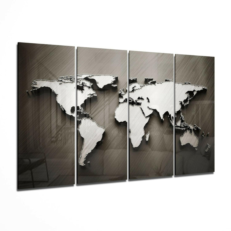 World Map 4 Pieces Mega Glass Wall Art (59"x36")