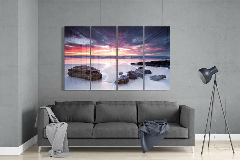 Sunset at the Beach 4 Pieces Mega Glass Wall Art (59"x36")
