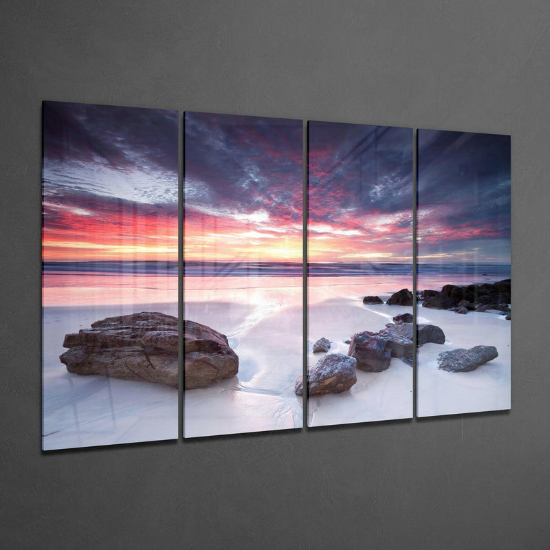 Sunset at the Beach 4 Pieces Mega Glass Wall Art (59"x36")