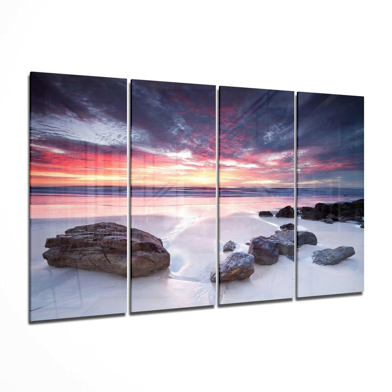 Sunset at the Beach 4 Pieces Mega Glass Wall Art (59"x36")