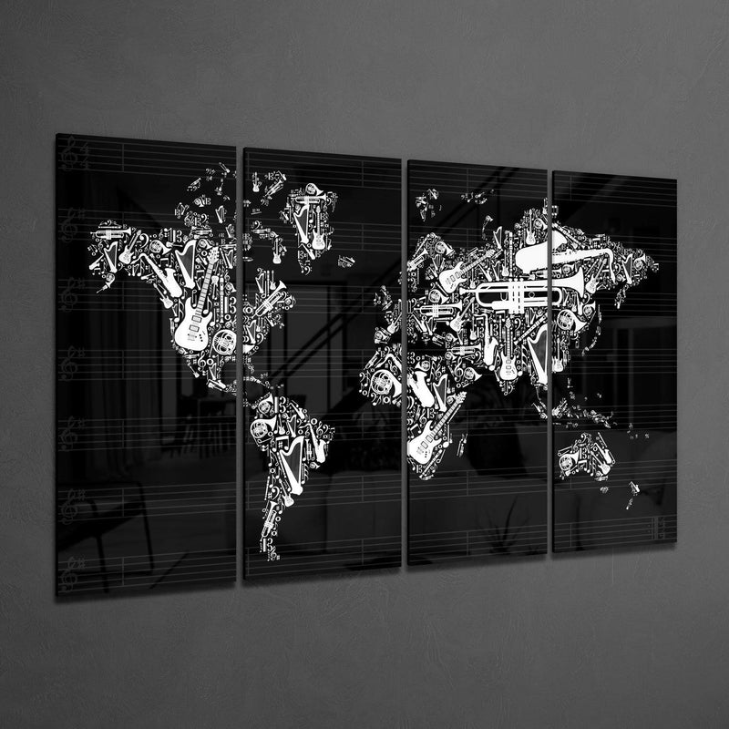World Map 4 Pieces Mega Glass Wall Art (59"x36")