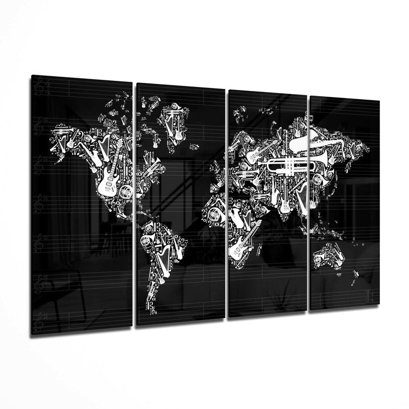 World Map 4 Pieces Mega Glass Wall Art (59"x36")