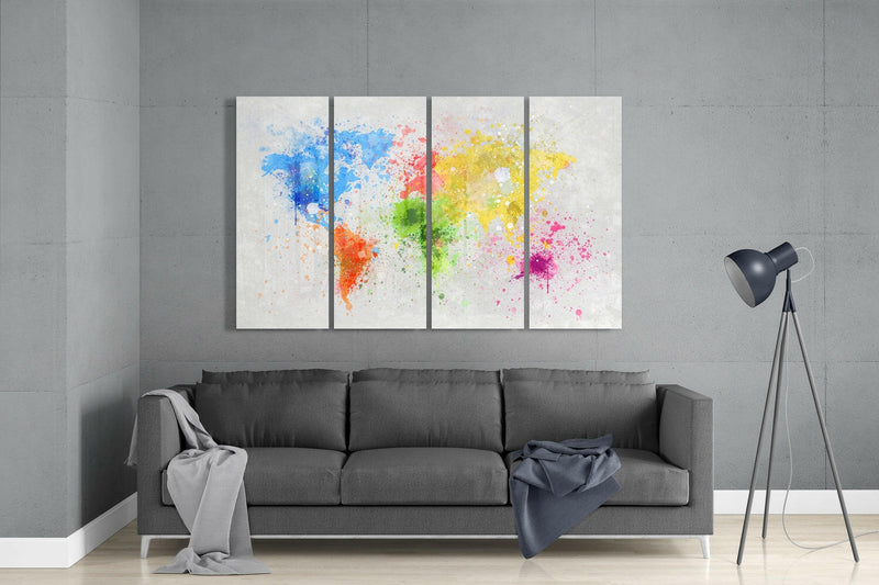World Map 4 Pieces Mega Glass Wall Art (59"x36")