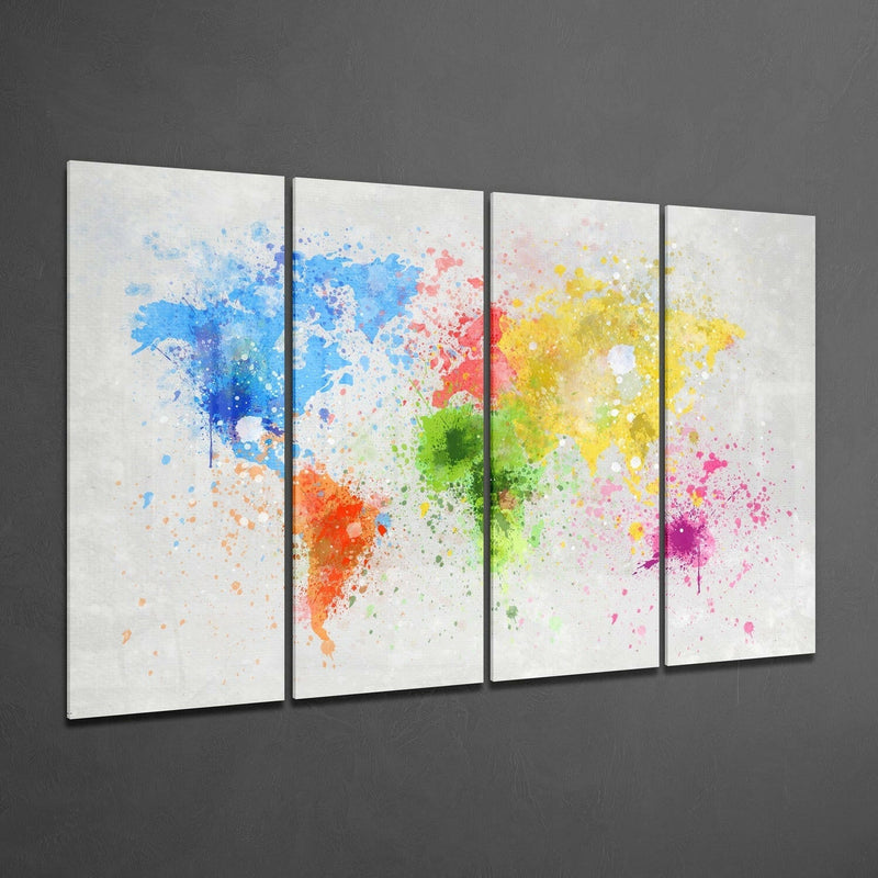 World Map 4 Pieces Mega Glass Wall Art (59"x36")