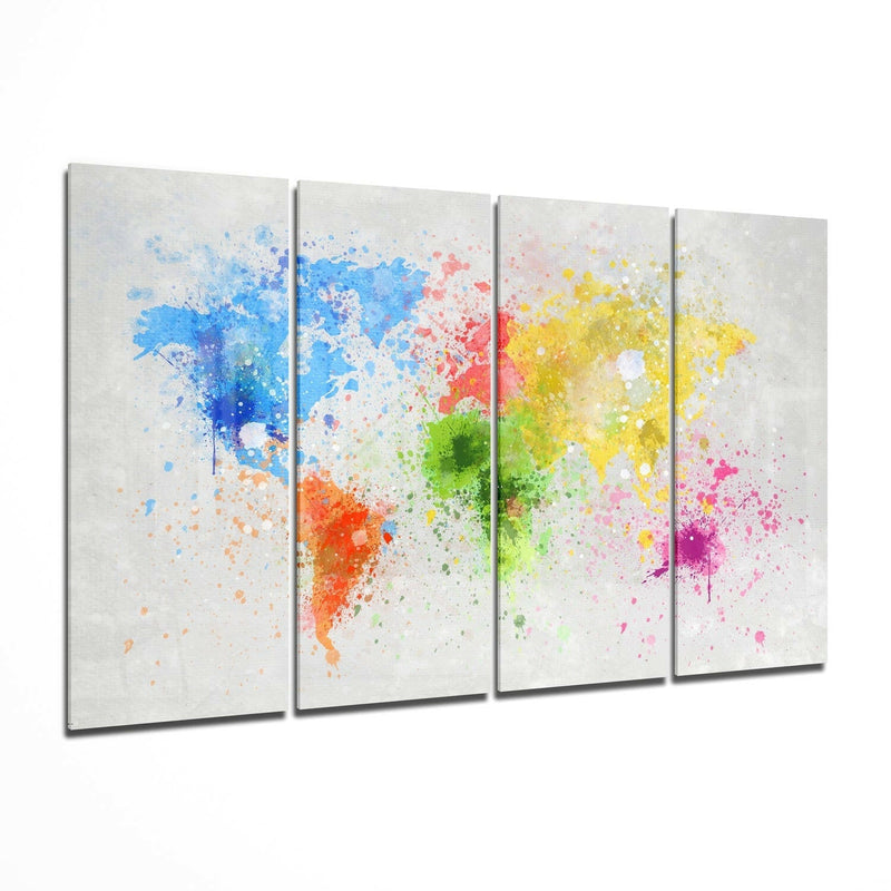 World Map 4 Pieces Mega Glass Wall Art (59"x36")