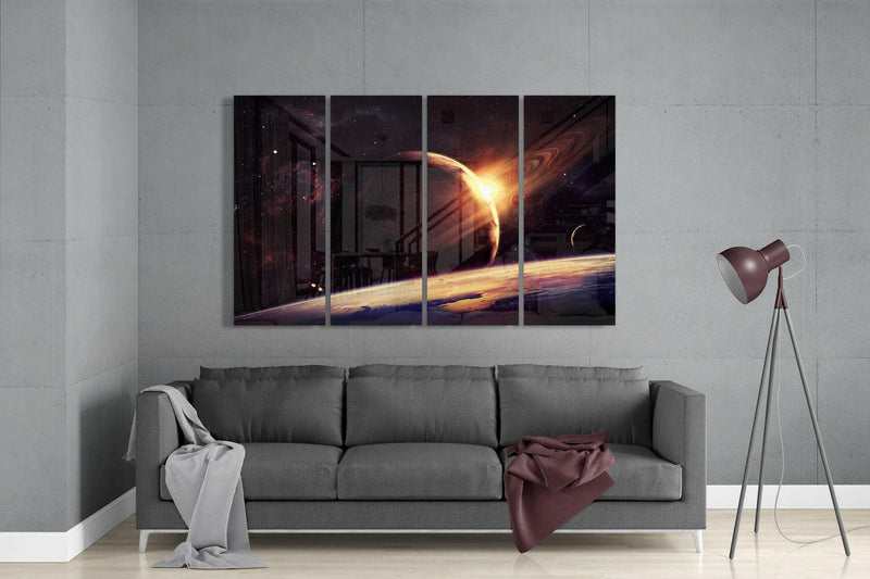 Sunset at the Space 4 Pieces Mega Glass Wall Art (59"x36")