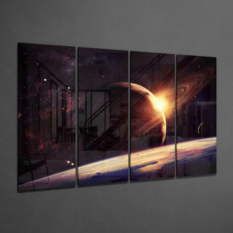 Sunset at the Space 4 Pieces Mega Glass Wall Art (59"x36")