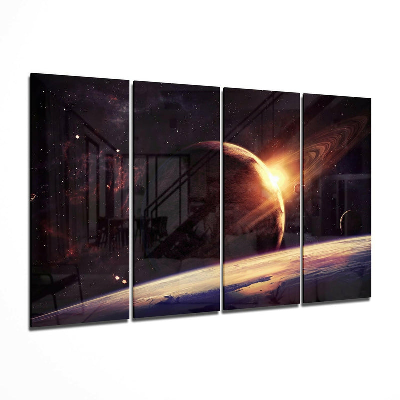 Sunset at the Space 4 Pieces Mega Glass Wall Art (59"x36")