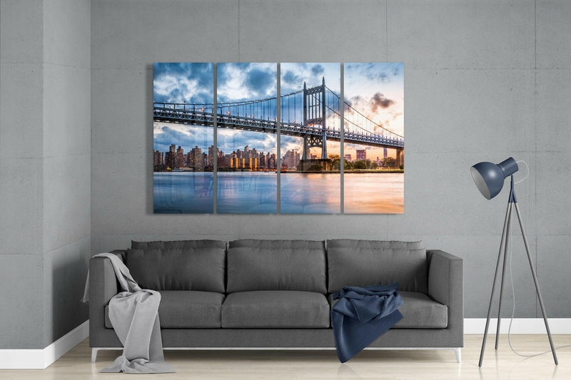 Sunset in Manhattan 4 Pieces Mega Glass Wall Art (59"x36")