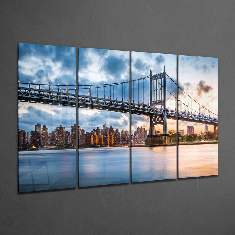 Sunset in Manhattan 4 Pieces Mega Glass Wall Art (59"x36")