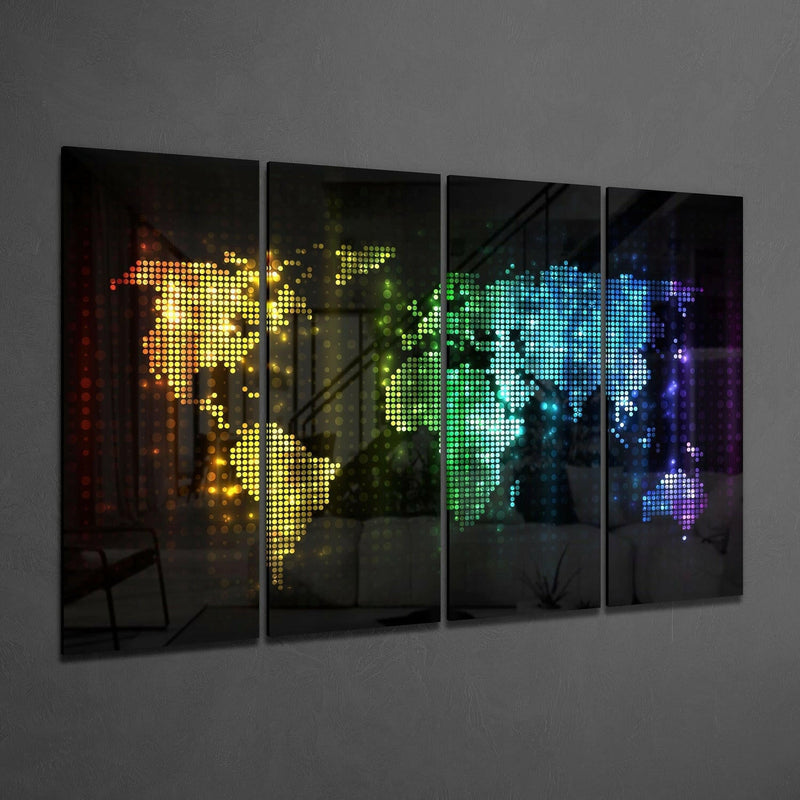 World Map 4 Pieces Mega Glass Wall Art (59"x36")