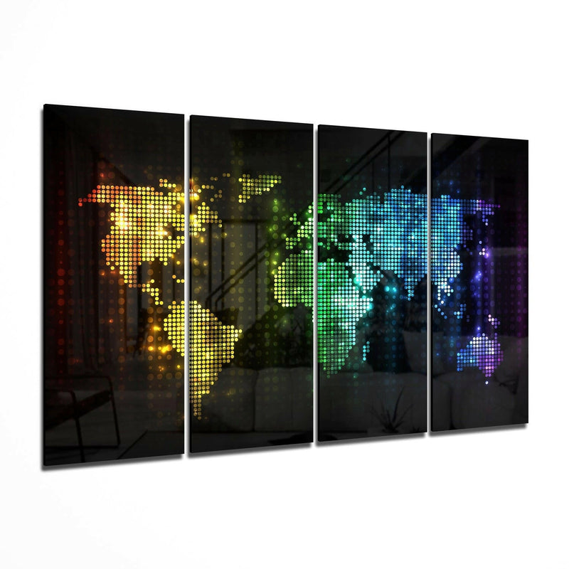 World Map 4 Pieces Mega Glass Wall Art (59"x36")