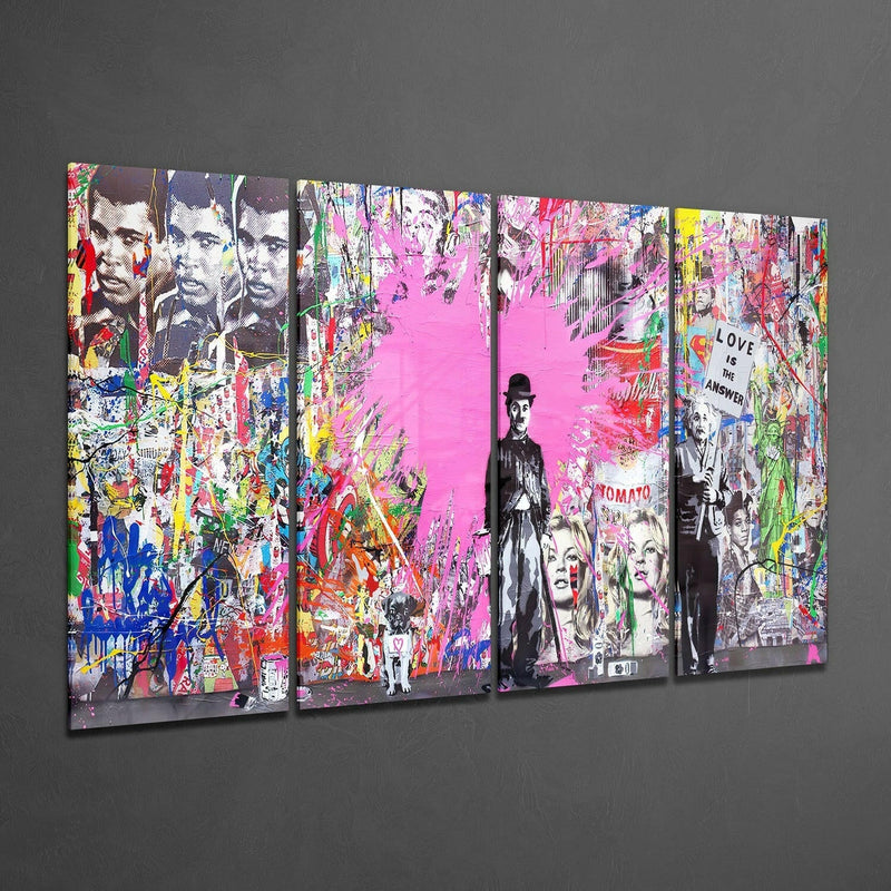 Charlie, Einstein and Banksy 4 Pieces Mega Glass Wall Art (59"x36")