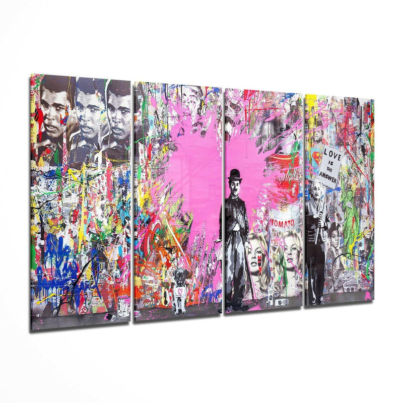 Charlie, Einstein and Banksy 4 Pieces Mega Glass Wall Art (59"x36")