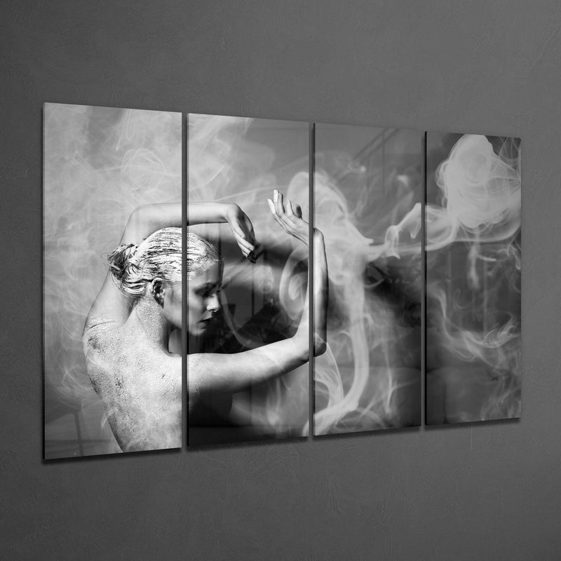 Dancing with Smoke 4 Pieces Mega Glass Wall Art (59"x36")