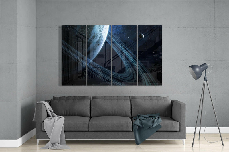 Saturn 4 Pieces Mega Glass Wall Art (59"x36")