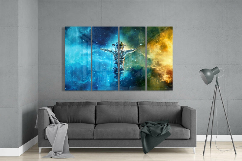 Astronaut  4 Pieces Mega Glass Wall Art (59"x36")