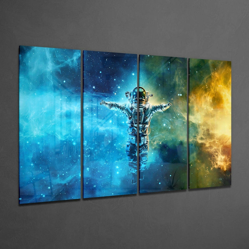 Astronaut  4 Pieces Mega Glass Wall Art (59"x36")