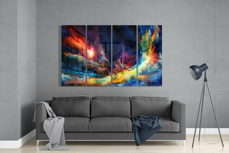 Colorful Space 4 Pieces Mega Glass Wall Art (59"x36")