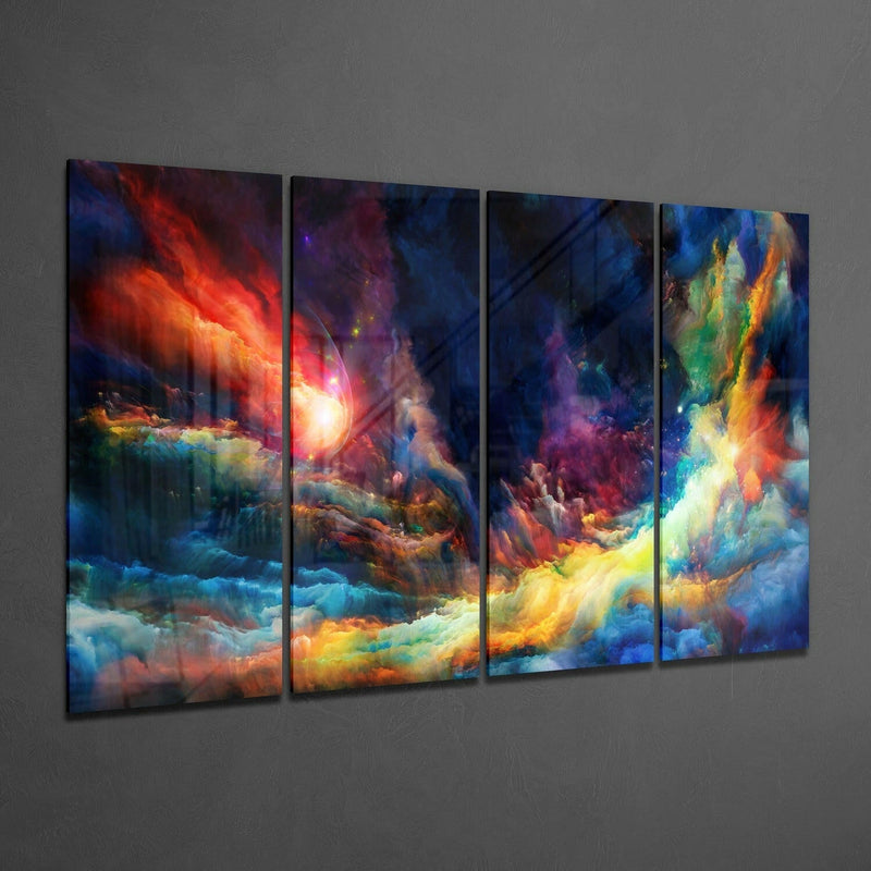 Colorful Space 4 Pieces Mega Glass Wall Art (59"x36")