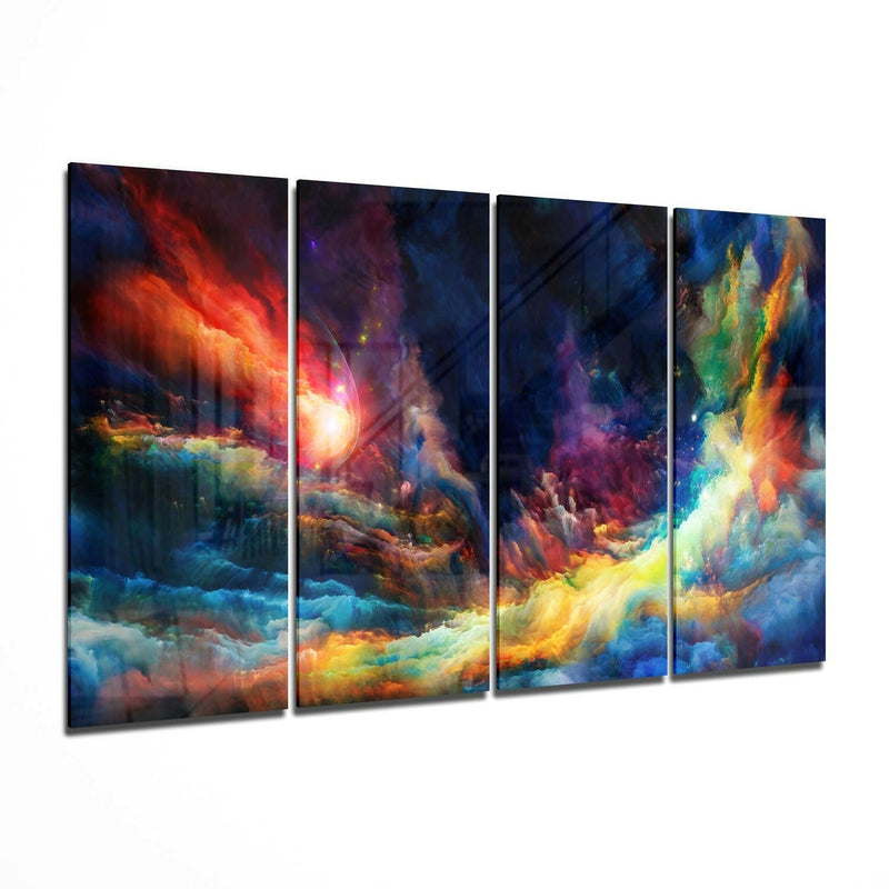 Colorful Space 4 Pieces Mega Glass Wall Art (59"x36")